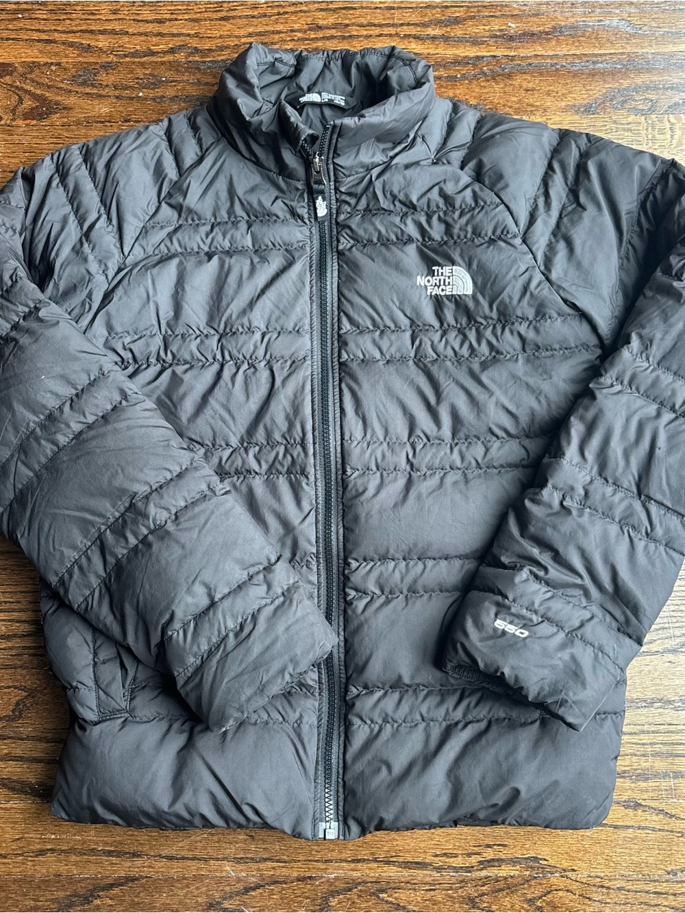 The North Face 550 Boys Down Puffer Jacket Black Full Zip Polyester L 14-16
